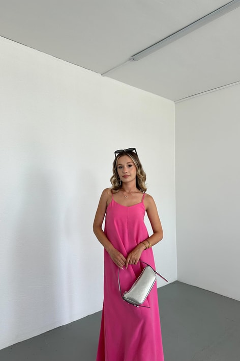 İp Askılı Modal Maxi Elbise Şeker Pembe