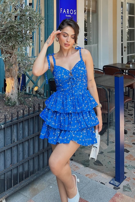 Kat Kat Çıtır Elbise Saks Mavisi