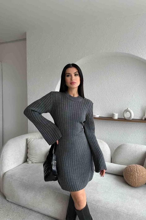 Knıtwear Triko Elbise Antrasit