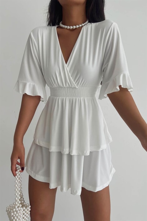 Kruvaze Bel Gipeli Ella Elbise Beyaz