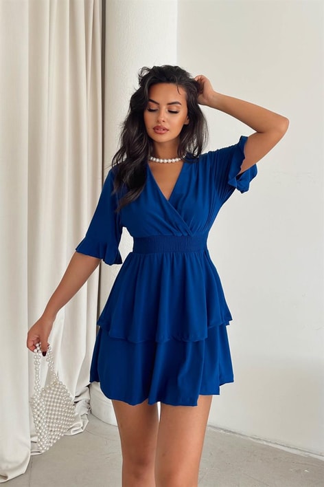 Kruvaze Bel Gipeli Ella Elbise Saks Mavisi