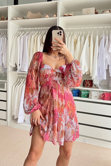 Cut Out Flora Elbise Gül Kurusu