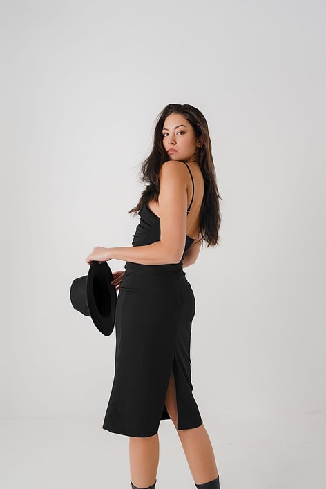 Drape Detay Askılı Elbise Siyah