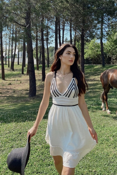Şile Bezi Alaçatı Örme Elbise Beyaz