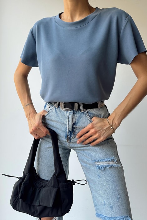 Modal Lazer Kesim Tshirt İndigo