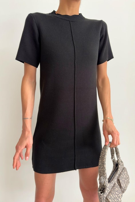 Ön Dikiş Detay Triko Elbise Siyah