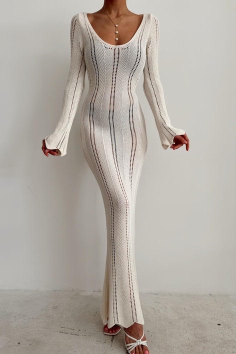 Romantik Ajur Elbise Ekru