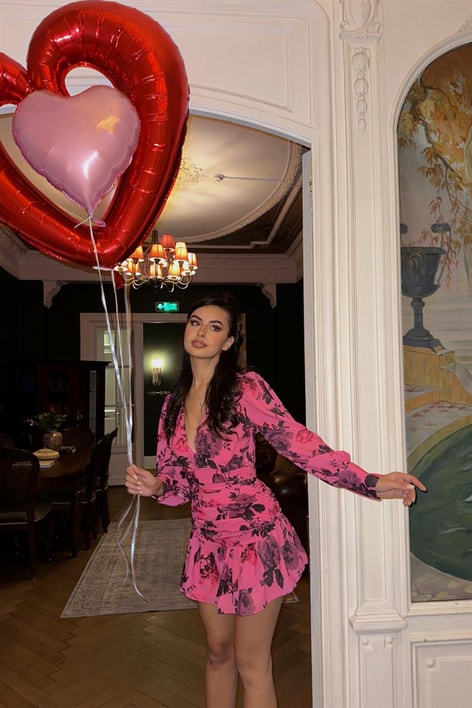 Rose Bürümcük Elbise Fuşya