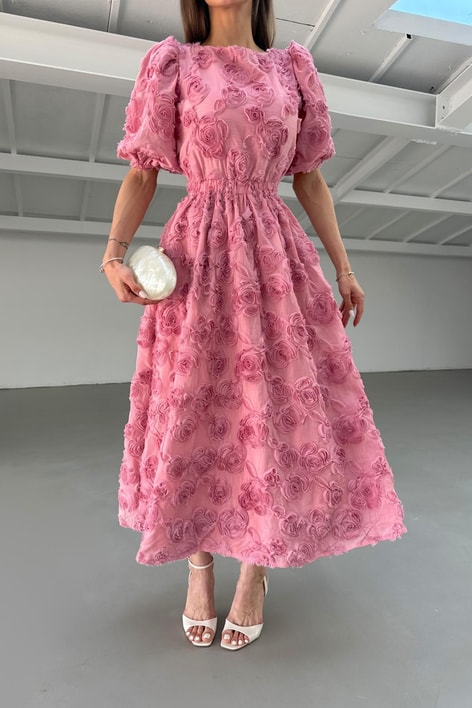 Rose Midi Elbise Pembe