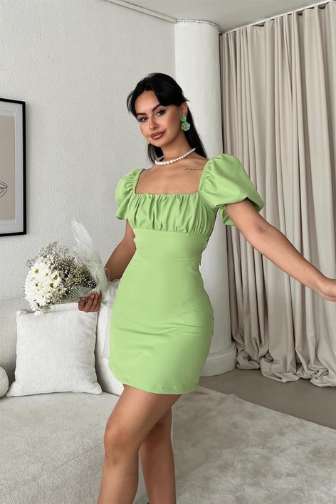 Sırt Dekolteli Cutie Mini Elbise Yeşil