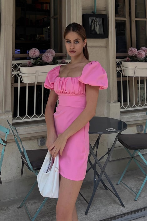 Sırt Dekolteli Cutie Mini Elbise Pembe