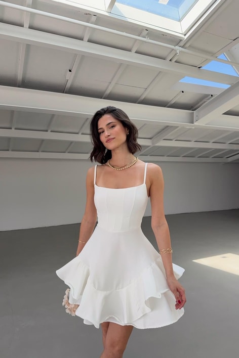 Stella Volanlı Elbise Beyaz