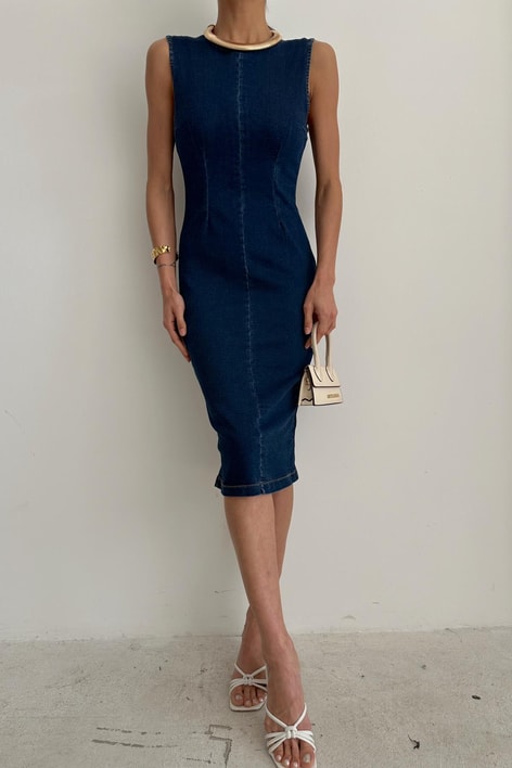 Style Denim Elbise Lacivert