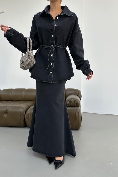 Balık Model Jean Etek Füme