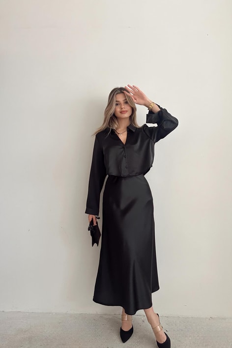 Bilek Boy Saten Etek Siyah