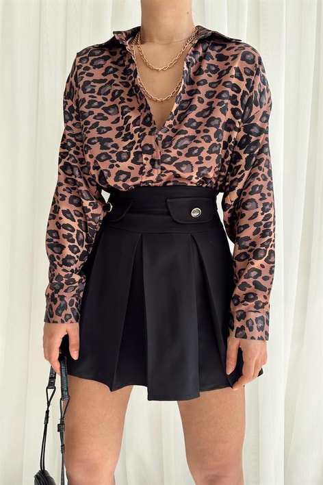 Çift Cepli Pileli Etek Siyah