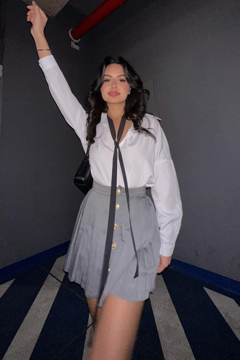 Gold Düğme Pileli Etek Gri