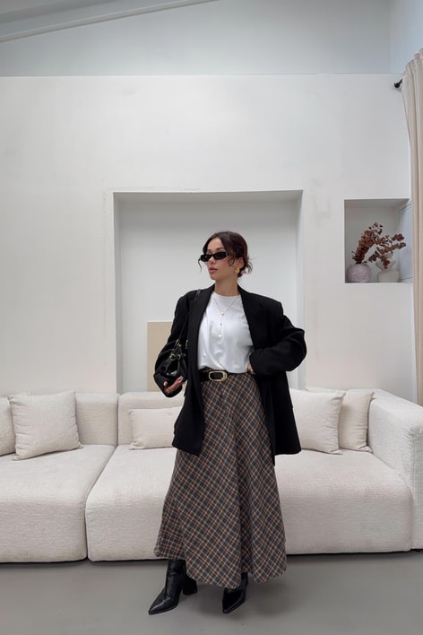 Kareli Pamuk Etek İndigo