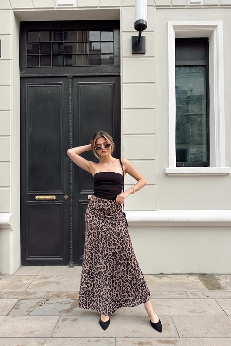 Leopar Saten Etek Kahve