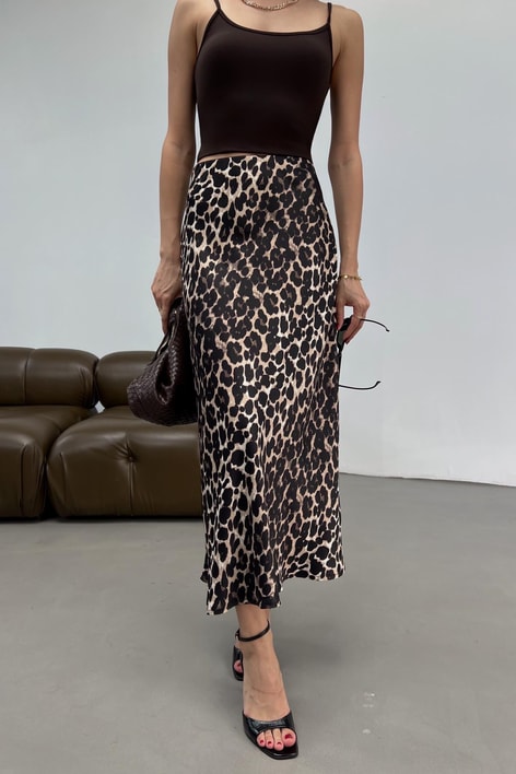 Leopar Saten Verev Etek Leopar Desen