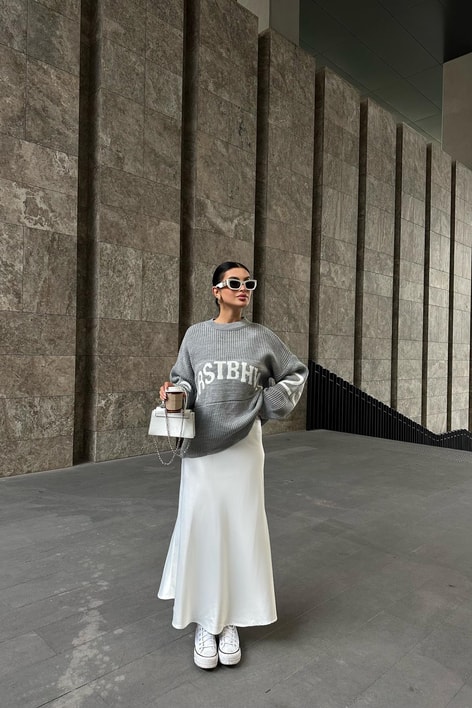 Maxi Saten Etek Beyaz