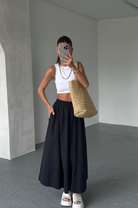 Poplin Street Kloş Etek Siyah