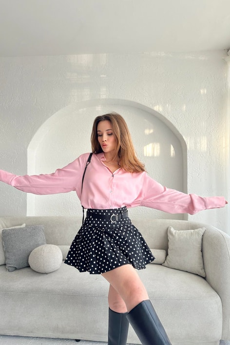 Puantiye Mini Etek Siyah