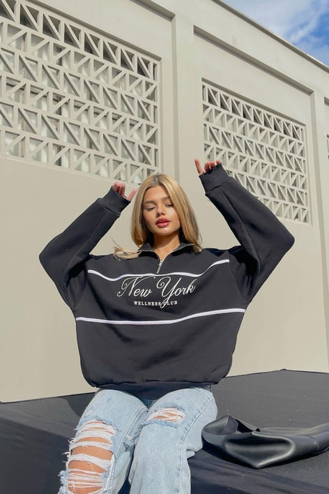 Fermuar Yaka NY Sweat Siyah