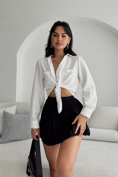 Bağlamalı Crop Fresh Gömlek Beyaz