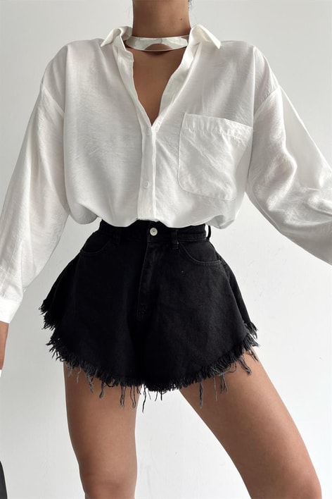 Balon Kollu Salaş Gömlek Beyaz