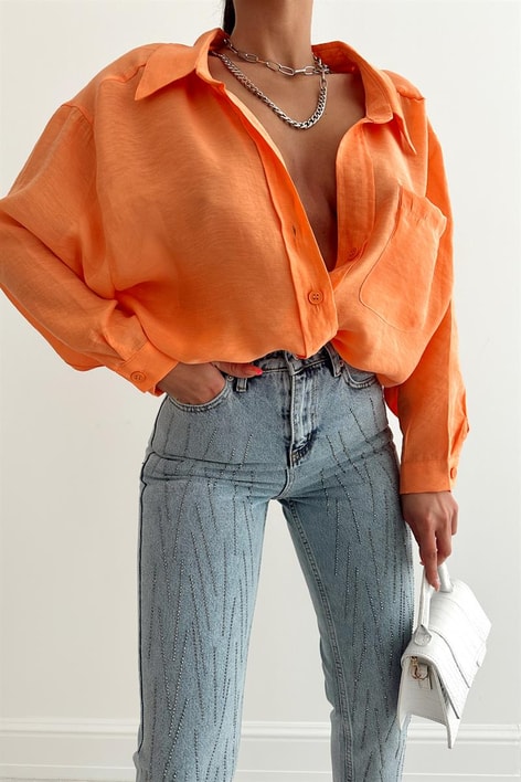 Balon Kollu Salaş Gömlek Oranj