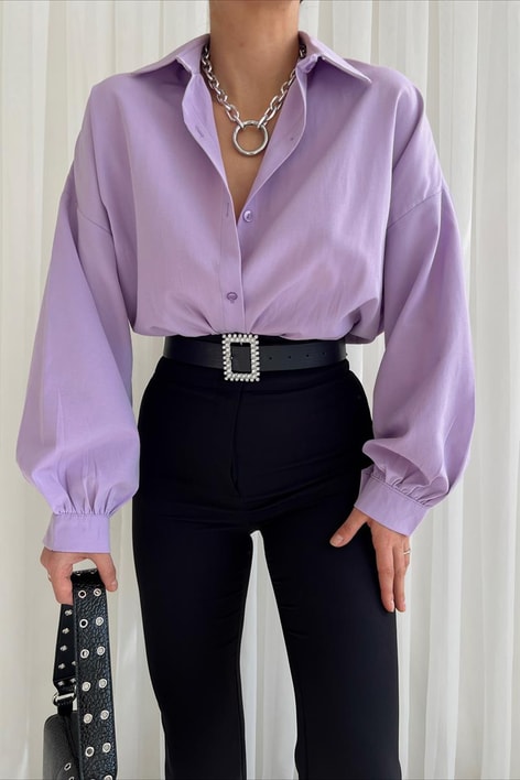 Basic Oversize Gömlek Lila