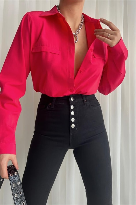 Basic Süs Cep Gömlek Fuşya
