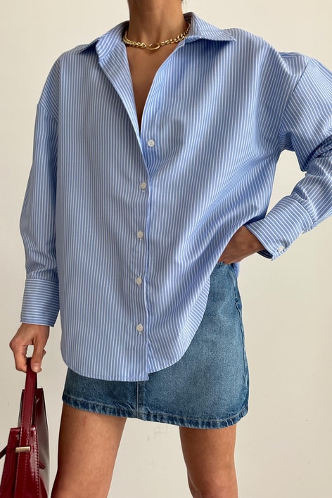 Çizgili Basic Gömlek Mavi