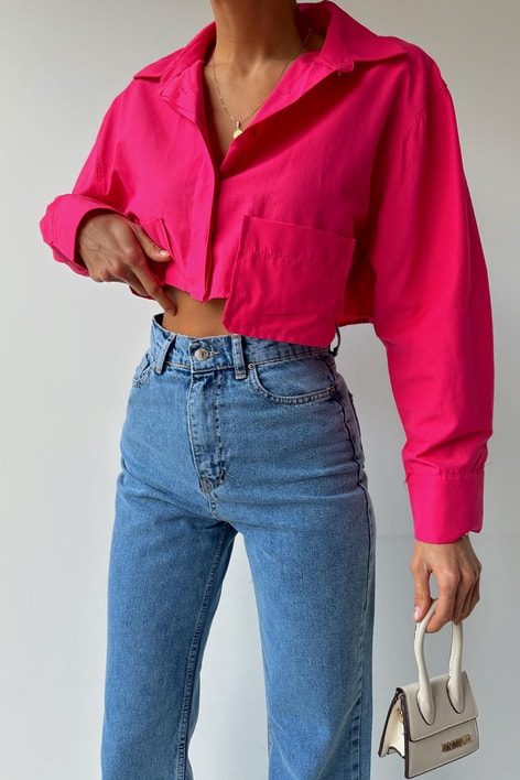 Crop Tasarım Gömlek Fuşya