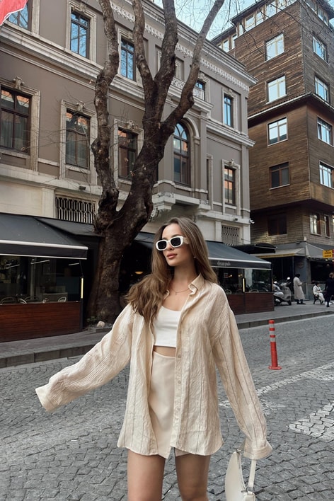 Daisy  Dokulu Gömlek Bej