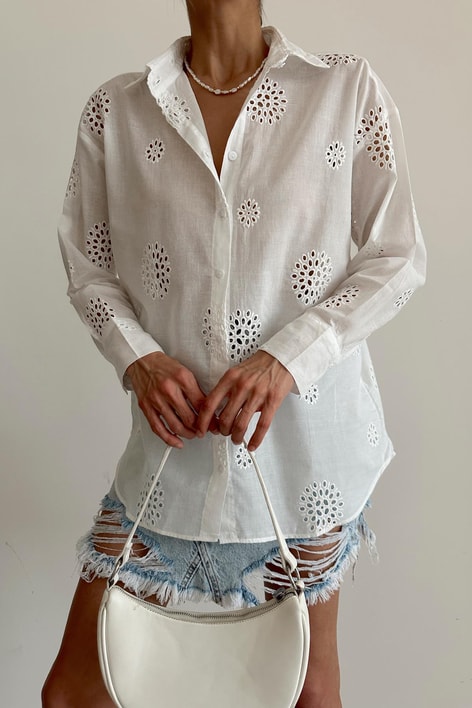 Fisto İşlemeli Gömlek Krem