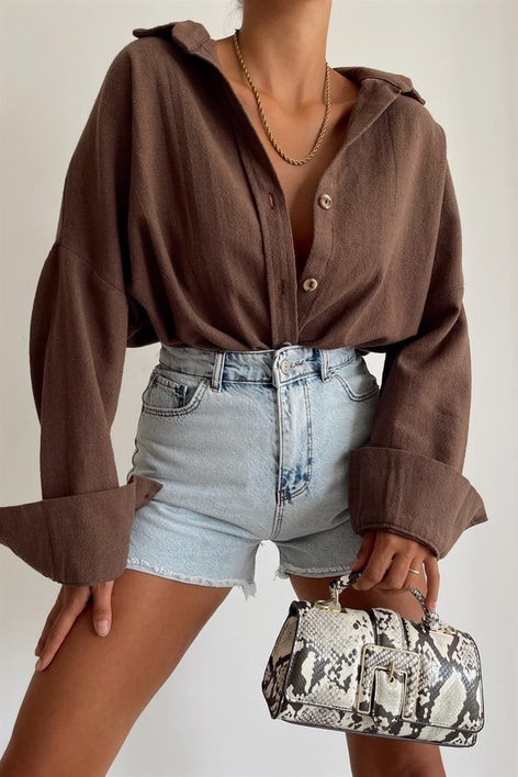 Ham Keten Salaş Gömlek Kahve