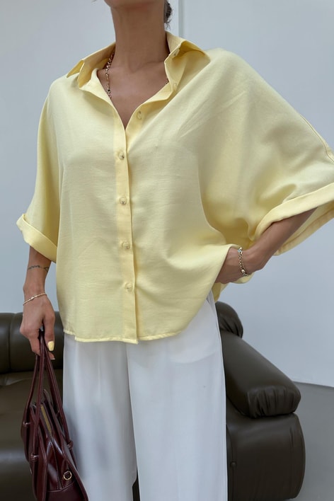 Keten Oversize Gömlek Sarı