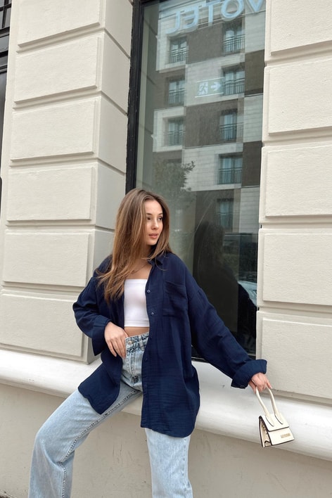 Müslin Gömlek Lacivert