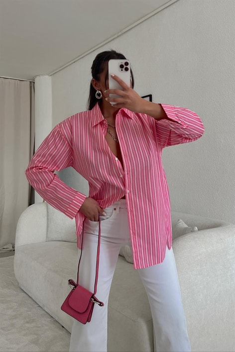 Mykonos Çizgili Gömlek Pembe