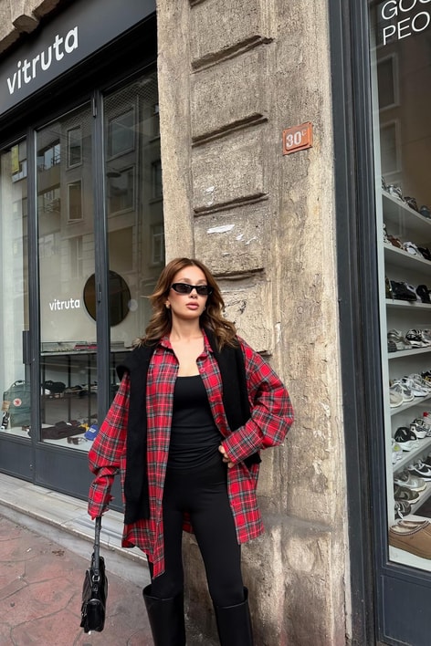 Oduncu Oversize Gömlek Kırmızı
