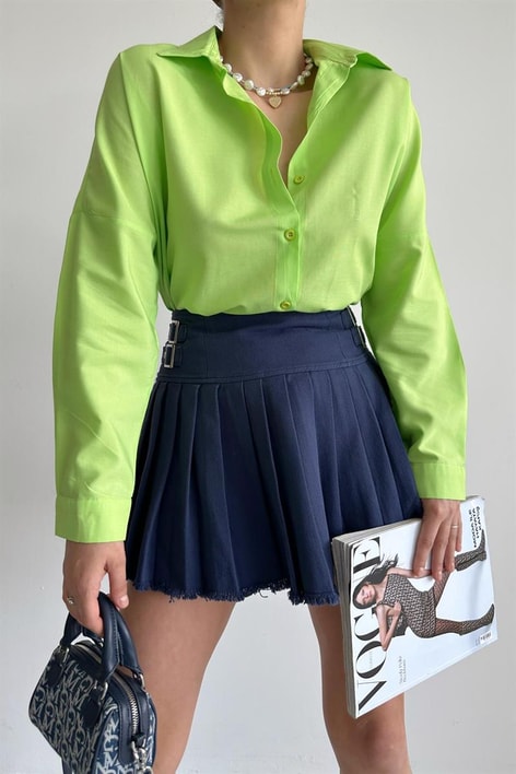 Oversize Basic Gömlek Fıstık Yeşili