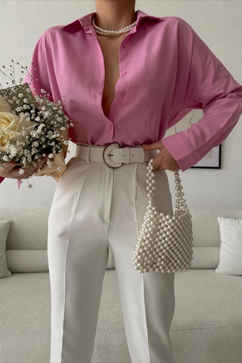 Oversize Basic Gömlek Pembe