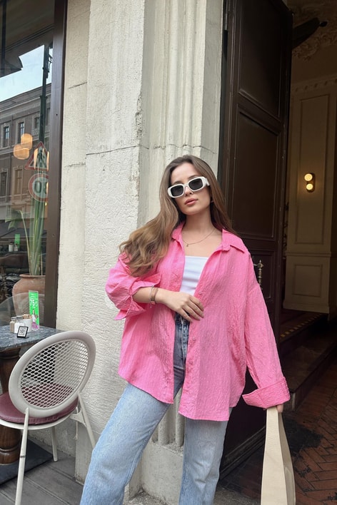 Oversize Kesim Gömlek Pembe