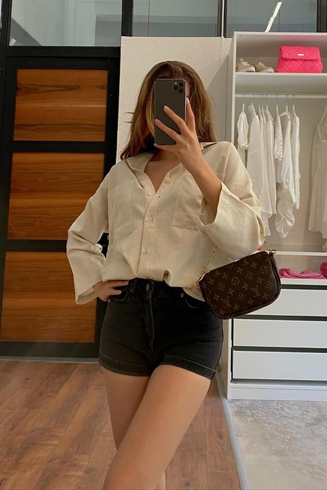 Oversize Keten Gömlek Taş