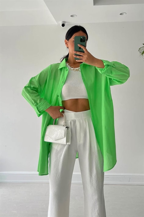 Oversized Trend Gömlek Benetton Yeşili