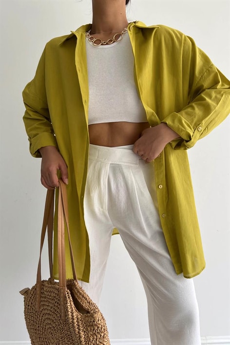 Oversized Trend Gömlek Hardal