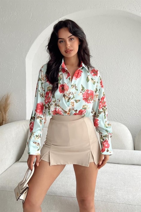 Rose Saten Gömlek Su Yeşili