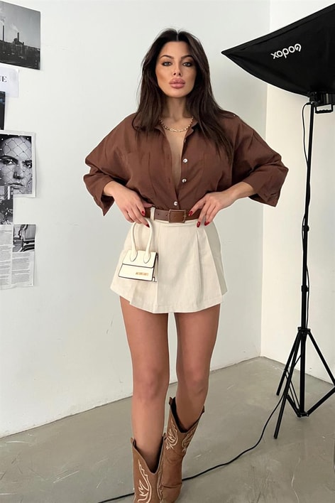 Transparan Çizgili Gömlek Kahve